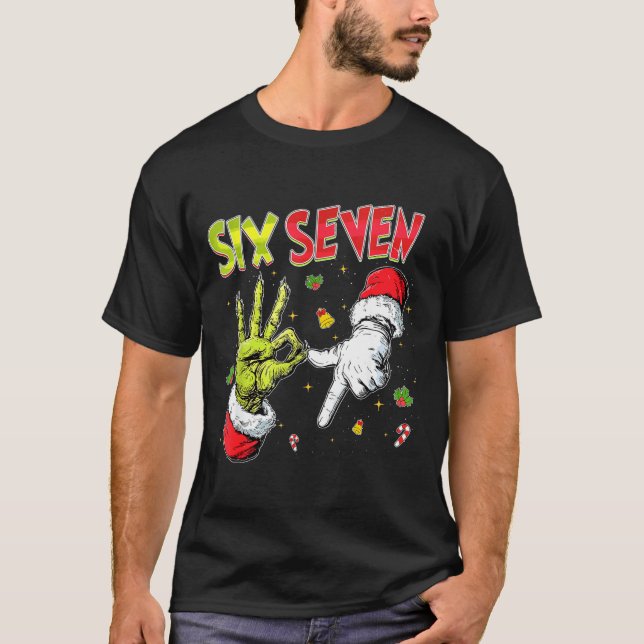 Meme Number 67 Bro Slang Six Seven Christmas Hand  T-Shirt (Front)