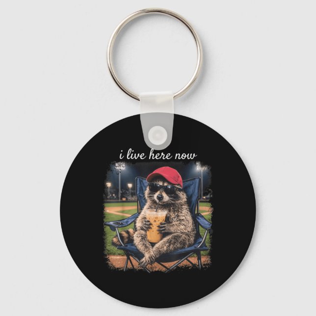 Meme Racoon Live Here Ballfield Baseball Field Key Ring (Front)