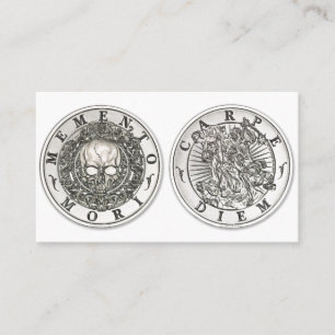 Memento Mori Carpe Diem Silver Round Business Card