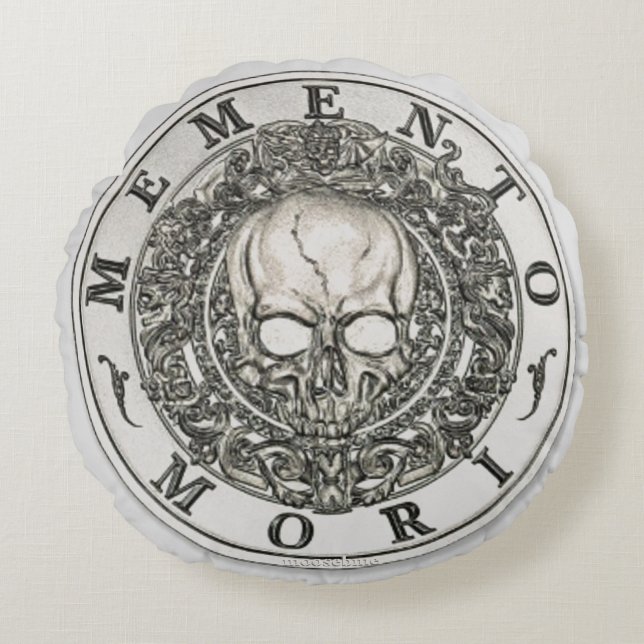 Memento Mori Carpe Diem Silver Round Cushion (Front)