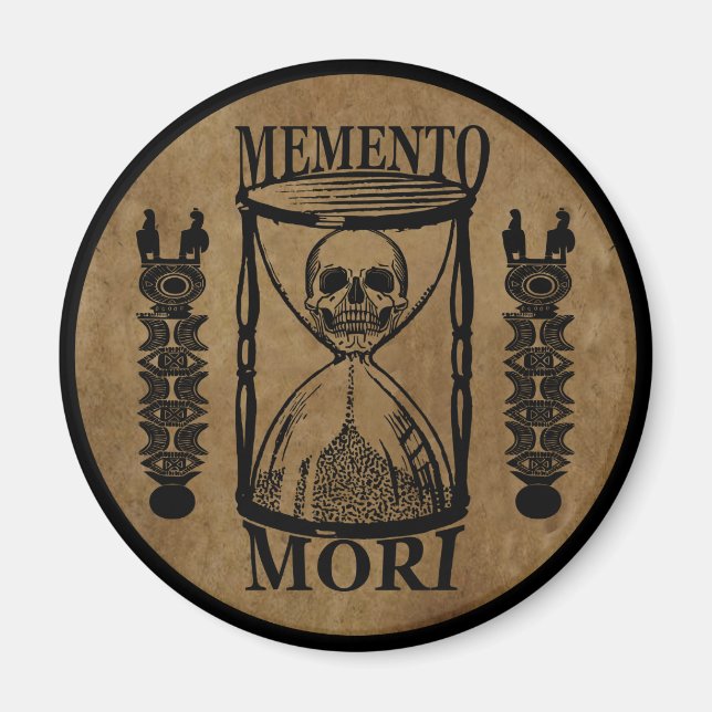 Memento mori hourglass skull magnet (Front)