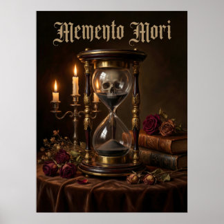 Memento Mori Hourglass Skull Vanitas Dark Poster