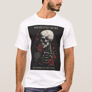 Memento Mori Skull and Roses Gothic White T-Shirt