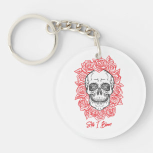 Memento Mori! Skull and Roses, Hand Drawn Key Ring