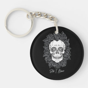 Memento Mori! Skull and Roses, Hand Drawn Key Ring