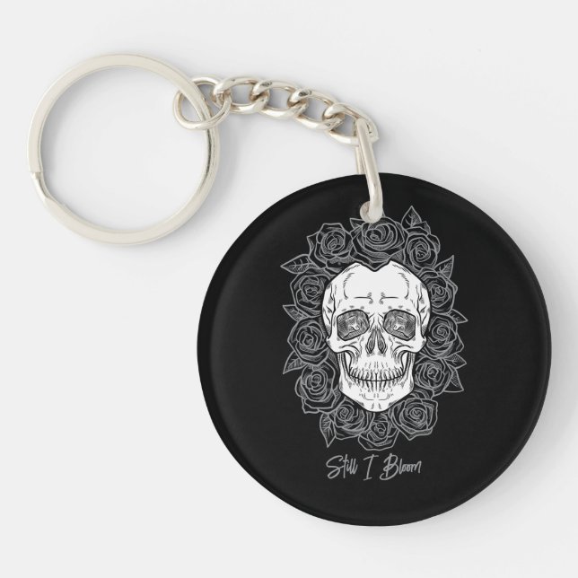 Memento Mori! Skull and Roses, Hand Drawn Key Ring (Front)