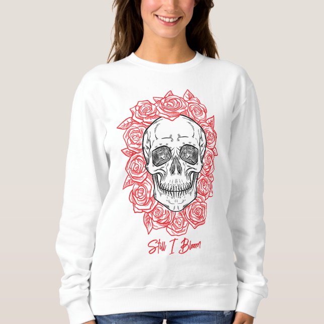Memento Mori! Skull and Roses, Hand Drawn Sweatshirt (Front)