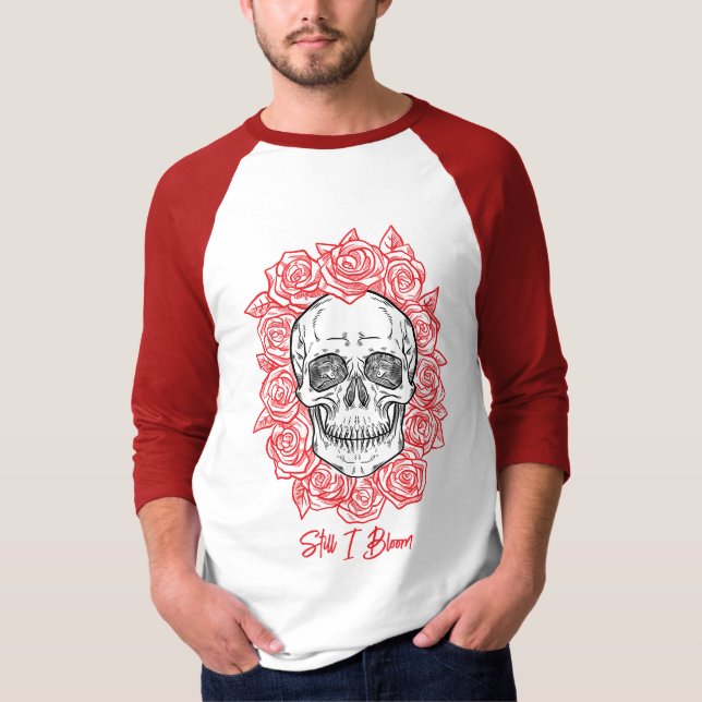Memento Mori! Skull and Roses, Hand Drawn T-Shirt (Front)