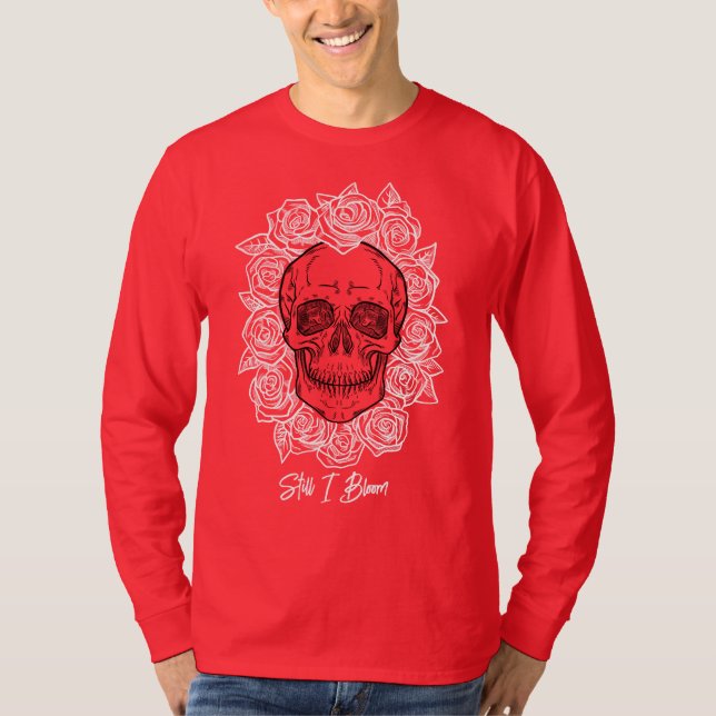 Memento Mori! Skull and Roses, Hand Drawn T-Shirt (Front)