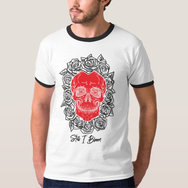 Memento Mori! Skull and Roses, Hand Drawn T-Shirt (Front)