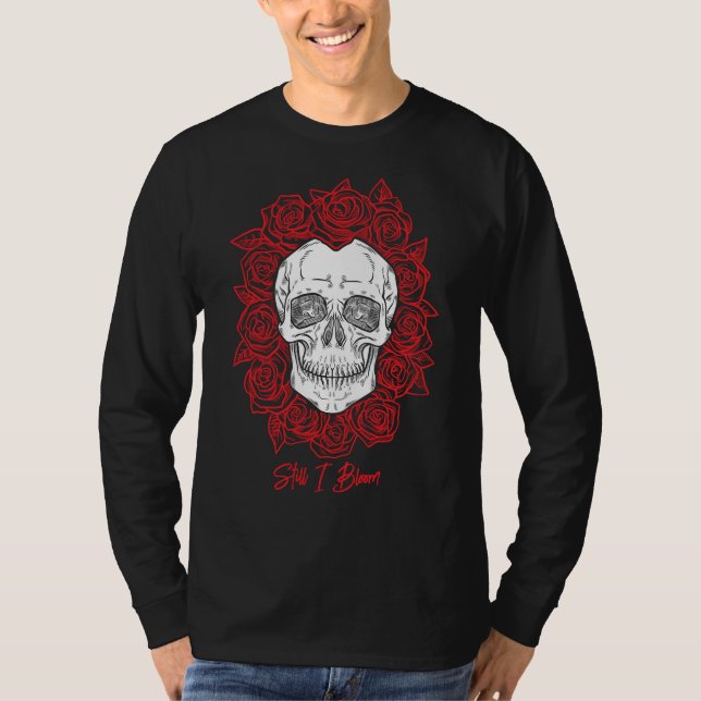 Memento Mori! Skull and Roses, Hand Drawn T-Shirt (Front)