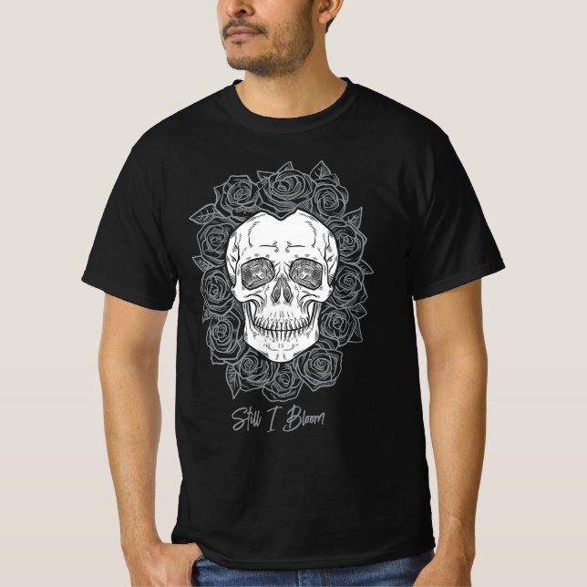 Memento Mori! Skull and Roses, Hand Drawn T-Shirt (Front)