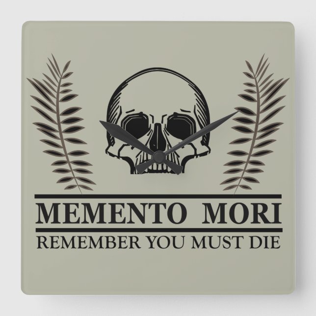 Memento mori skull square wall clock (Front)