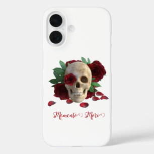 Memento Mori. Skull with red roses iPhone 16 Case