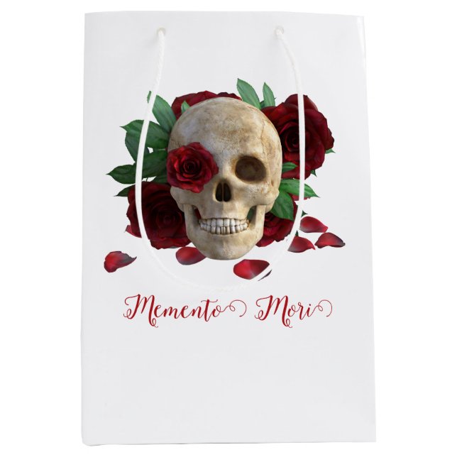 Memento Mori. Skull with red roses Medium Gift Bag (Front)