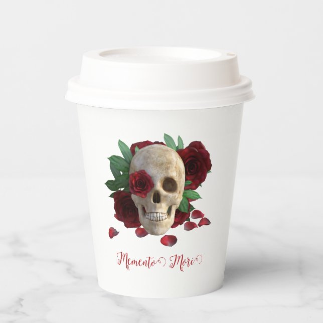 Memento Mori. Skull with red roses Paper Cups (Front)