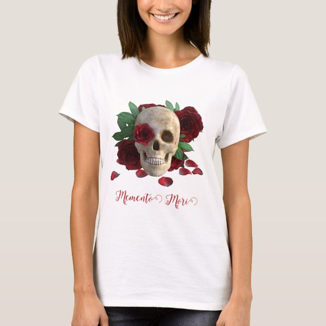 Memento Mori. Skull with red roses T-Shirt (Front)