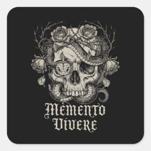 Memento Vivere Gothic Skull with Snake and Roses  Square Sticker