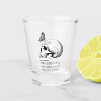 MEMENTO VIVERE • MEMENTO AMARE • MEMENTO MORI SHOT GLASS