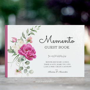 Memento Wedding Guest Book  Pink Rose Peony Blooms