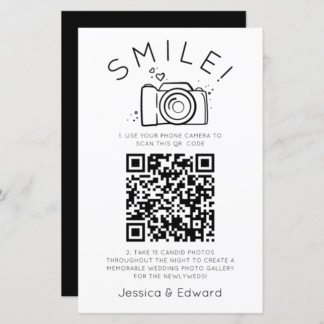 Memorable Photos Qr Code Black Chic Modern Wedding (Front/Back)