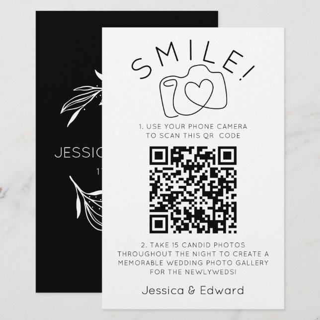 Memorable Photos Qr Code Black Chic Modern Wedding Stationery (Front/Back)