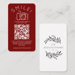 Memorable Photos Qr Code Red Chic Modern Wedding Place Card