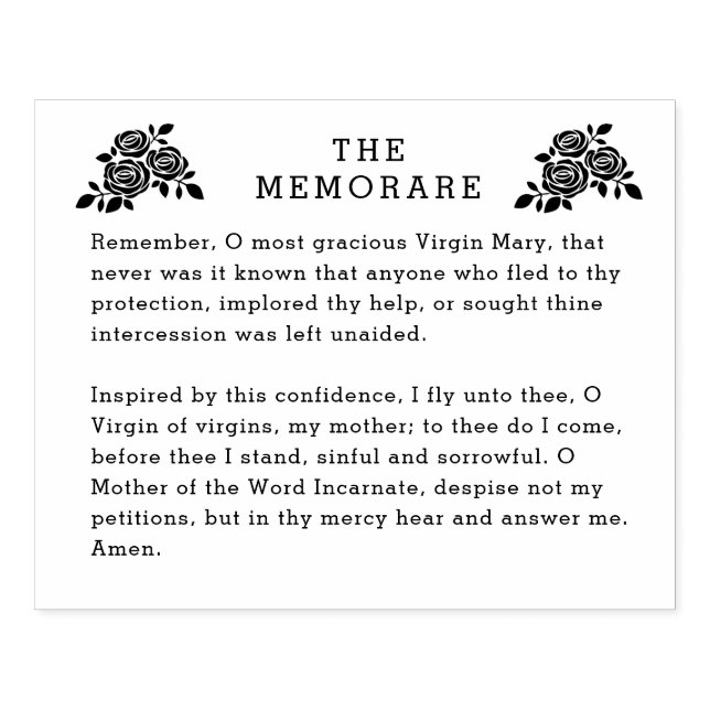 Memorare Prayer Virgin Mary Catholic Roses Rubber Stamp (Imprint)