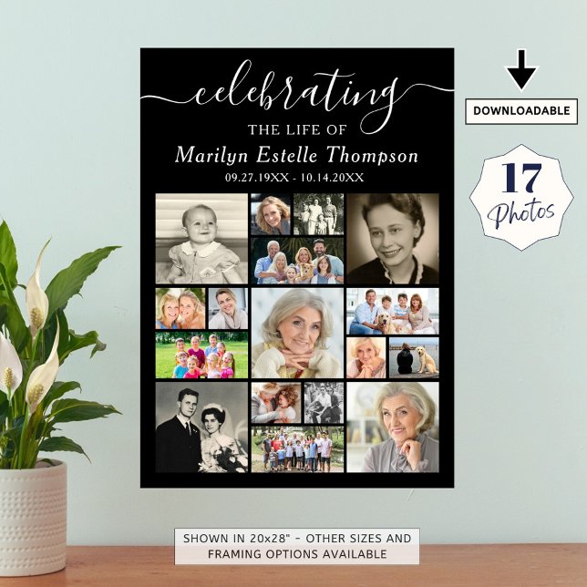 Memorial 17 Photo Collage Script Celebrating Life Poster (Creator Uploaded)