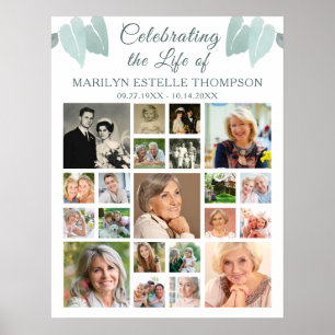 Memorial 21 Photo Collage Botanical Heart Leaves Poster