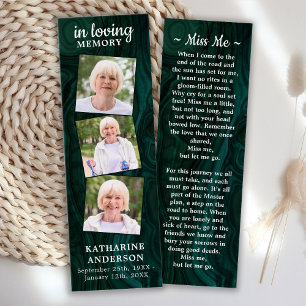 Memorial 3 Photo Funeral Prayer Bookmark Green 