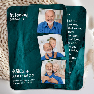 Memorial 3 Photo Funeral Prayer Card Green Marble