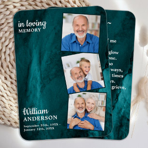 Memorial 3 Photo Funeral Prayer Card Green Marble