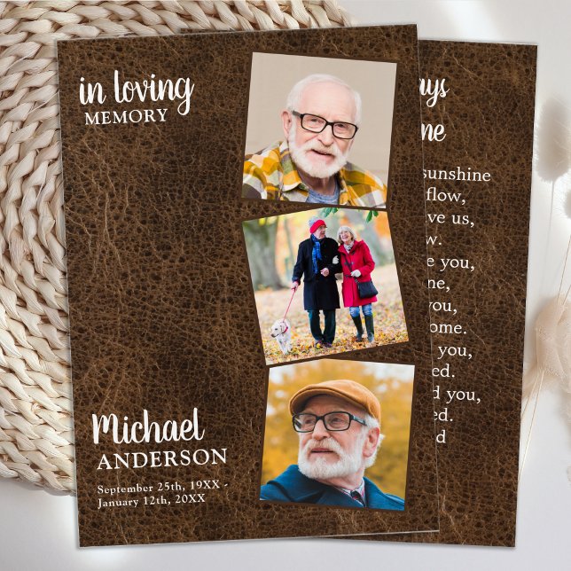 Memorial 3 Photo Leather Funeral Prayer Card (Creator Uploaded)