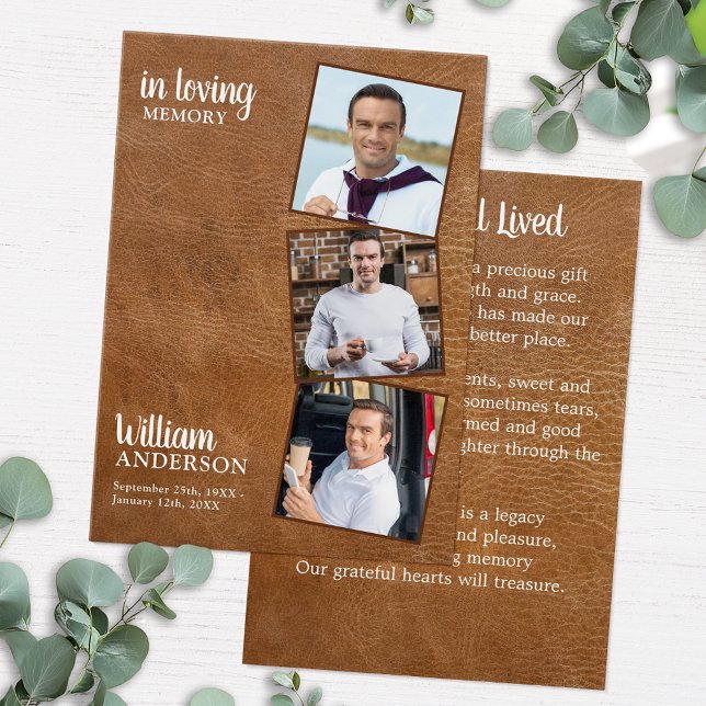 Memorial 3 Photo Leather Funeral Prayer Cards (Creator Uploaded)