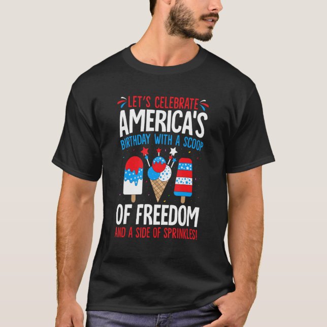 Memorial 4th Day of July Holiday Patriotic Ice Cre T-Shirt (Front)