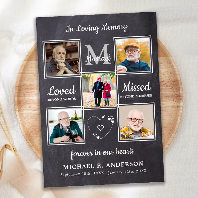 Memorial 5 Photo Collage Celebration Of Life  Invitation (Creator Uploaded)