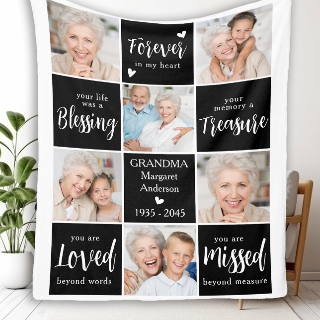 Memorial 6 Photo Collage Personalised Sympathy  Fleece Blanket (Creator Uploaded)