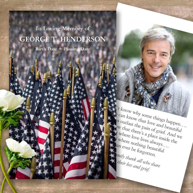 Memorial American Flags Prayer Sympathy Cards (military sympathy card, military prayer cards, funeral prayer card, death, military funeral cards)