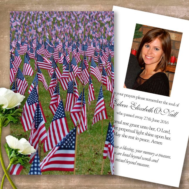 Memorial American Flags Prayer Sympathy Cards (military sympathy card, military prayer cards, funeral prayer card, death, military funeral cards)