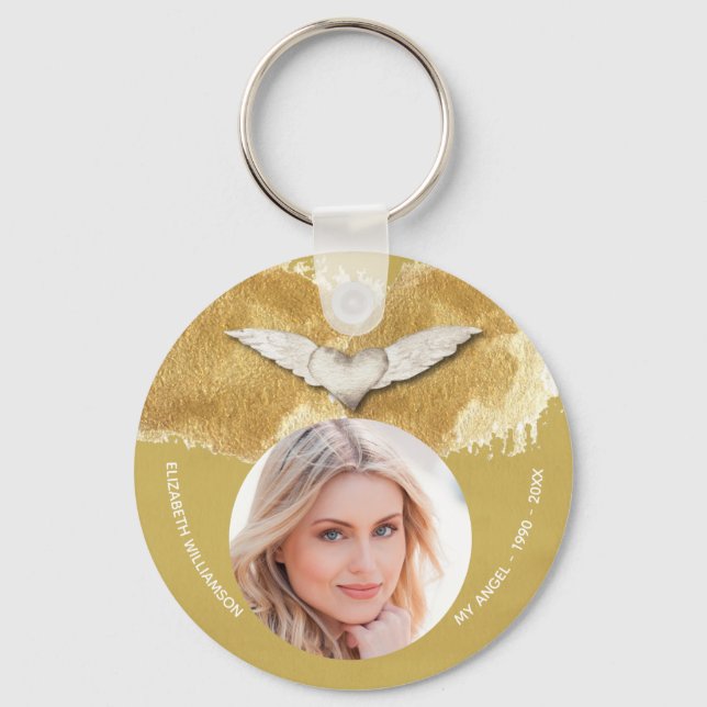 Memorial Angel Wings Keepsake Photo Key Ring (Front)