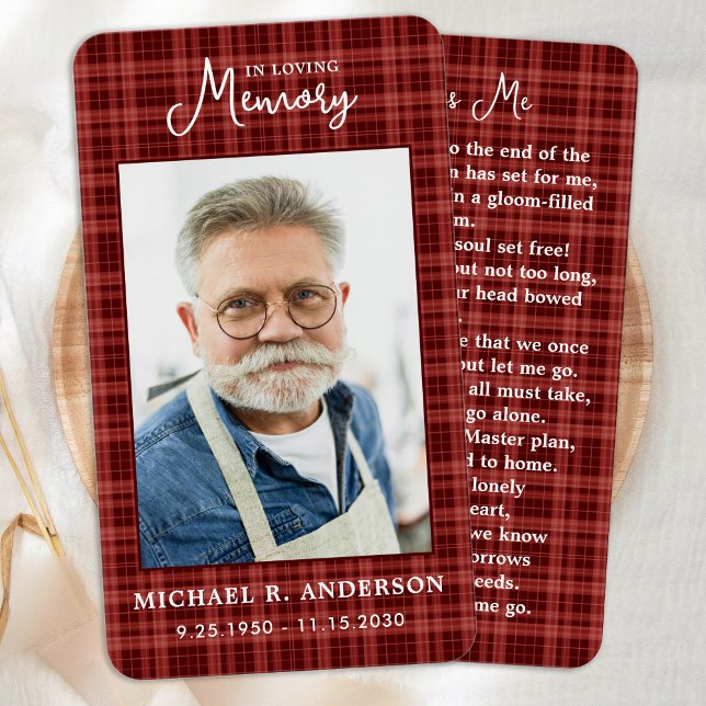 Memorial Autumn Plaid Photo Funeral Prayer Card (Creator Uploaded)