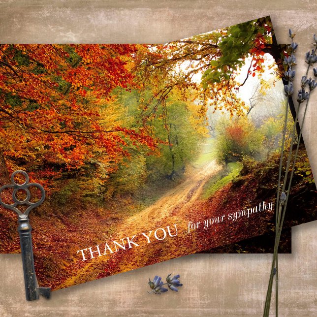 Memorial Autumn Sympathy Funeral Thank You Card (Sympathy floral Celebration of Life, In Loving Memory, Forever in our Hearts Funeral thank you cards)