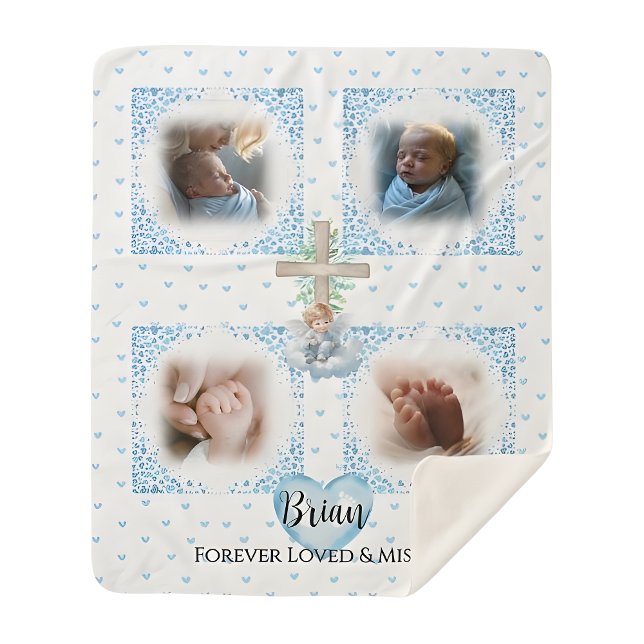 Memorial Baby Boy Photo Blanket Gift (personalized-baby-loss-boy-memorial-photo-blanket-keepsake)