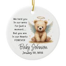 Memorial baby ornament Teddy Bear angel wings