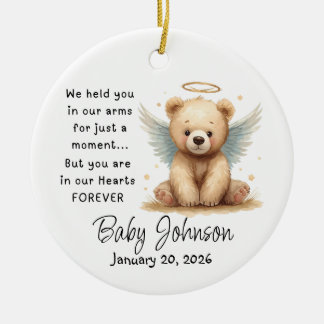 Memorial baby ornament Teddy Bear angel wings