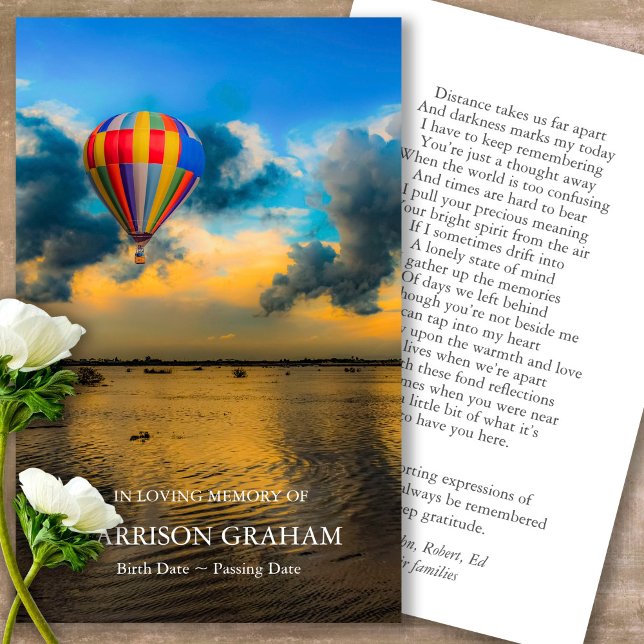 Memorial Balloons Funeral Prayer Sympathy Cards (Forever in our hearts, celebration of life, in loving memory of, prayer cards for bereavement)