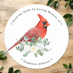 Memorial Bird Seed Cardinal Floral Funeral Favour Classic Round Sticker