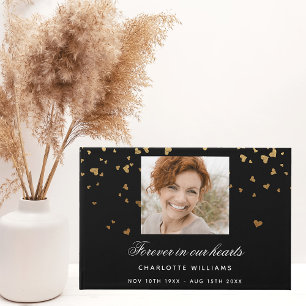 Memorial black gold hearts photo guest book