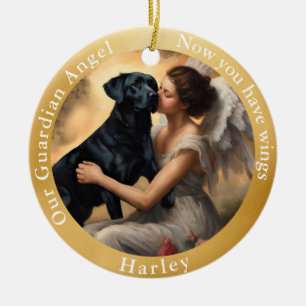 Memorial Black Lab Angel Art Custom Ceramic Tree Decoration